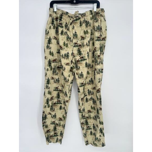 Garnet Hill Large Flannel Organic Cotton Pajama Pants Pockets Wildlife Deer Tree - Picture 1 of 9